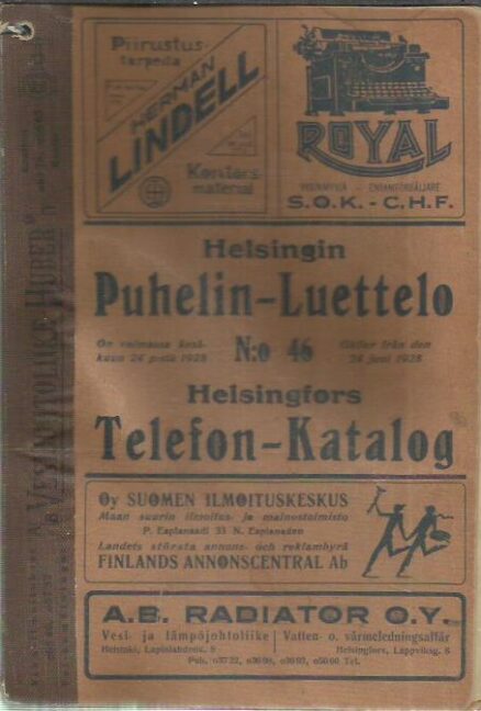 Helsingin Puhelin-Luettelo N:o 46 - On voimassa keskäkuun 24 p:stä 1928