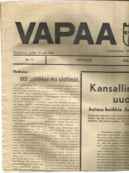 Vapaa Suomi N:o 27 13.12.1940