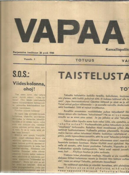 Vapaa Suomi N:o 3 28.6.1940