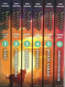 Soturikissat - Kolmikon mahti 1-6 (koko sarja) Näkö, Pimeyden joki, Karkotus, Pimennys, Pitkät varjot, Auringonnousu -kirjan kansi